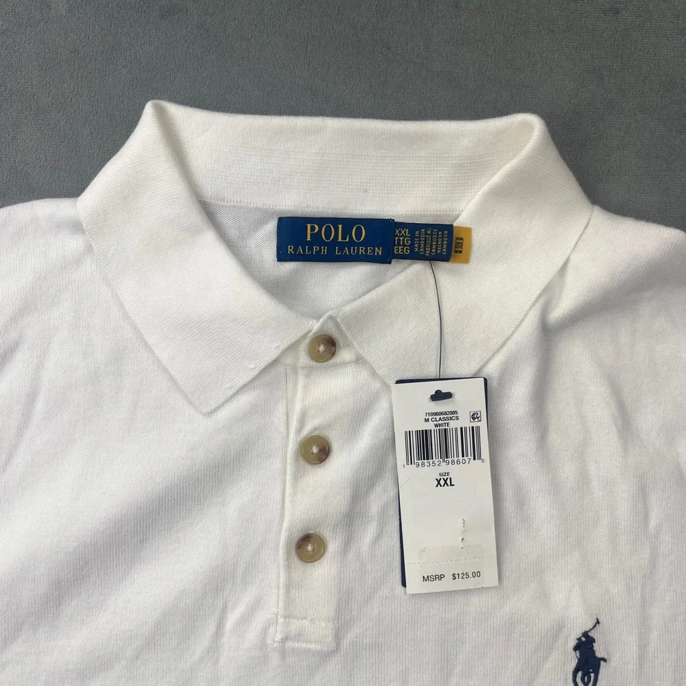 Polo Ralph Lauren Knit Shirt XXL White Cotton Classic Fit NWT Flaw MSRP $125